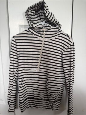 Vanilla Bay Black & Cream Striped Hooded Half-Zip Sweater